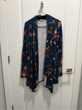 Women's Teal Floral Open-Front Blazer Jacket